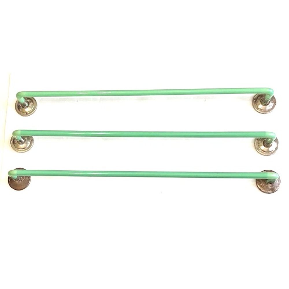 Set of 3  Antique Jadeite Green Glass 24" Towel Bars And Brackets